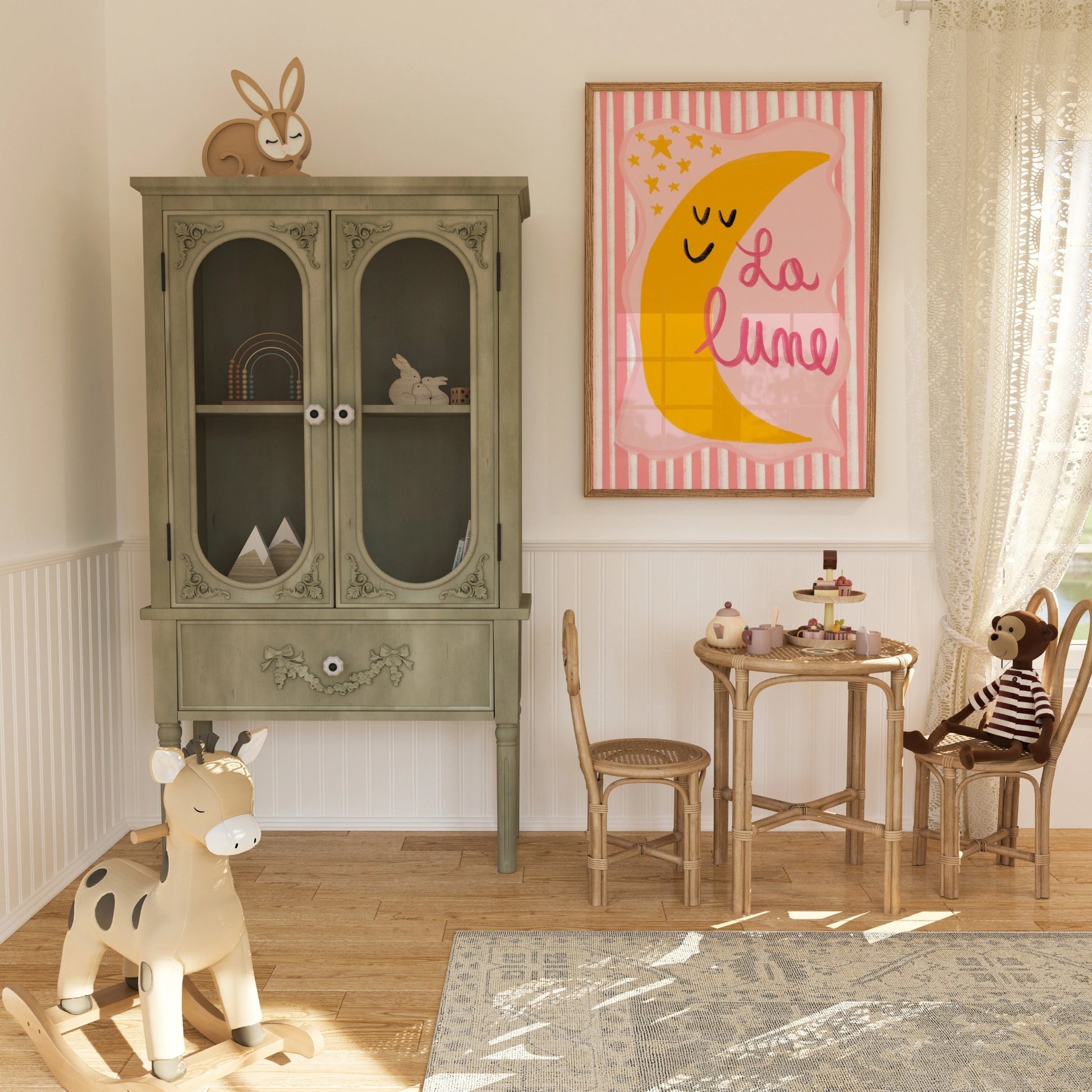 La Lune French Moon Wall Art - Pink Nursery Print