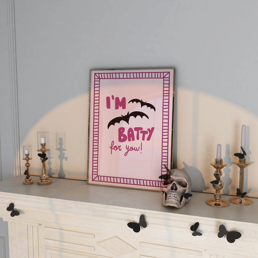 Batty Love Halloween Print – Pink Spooky Wall Art