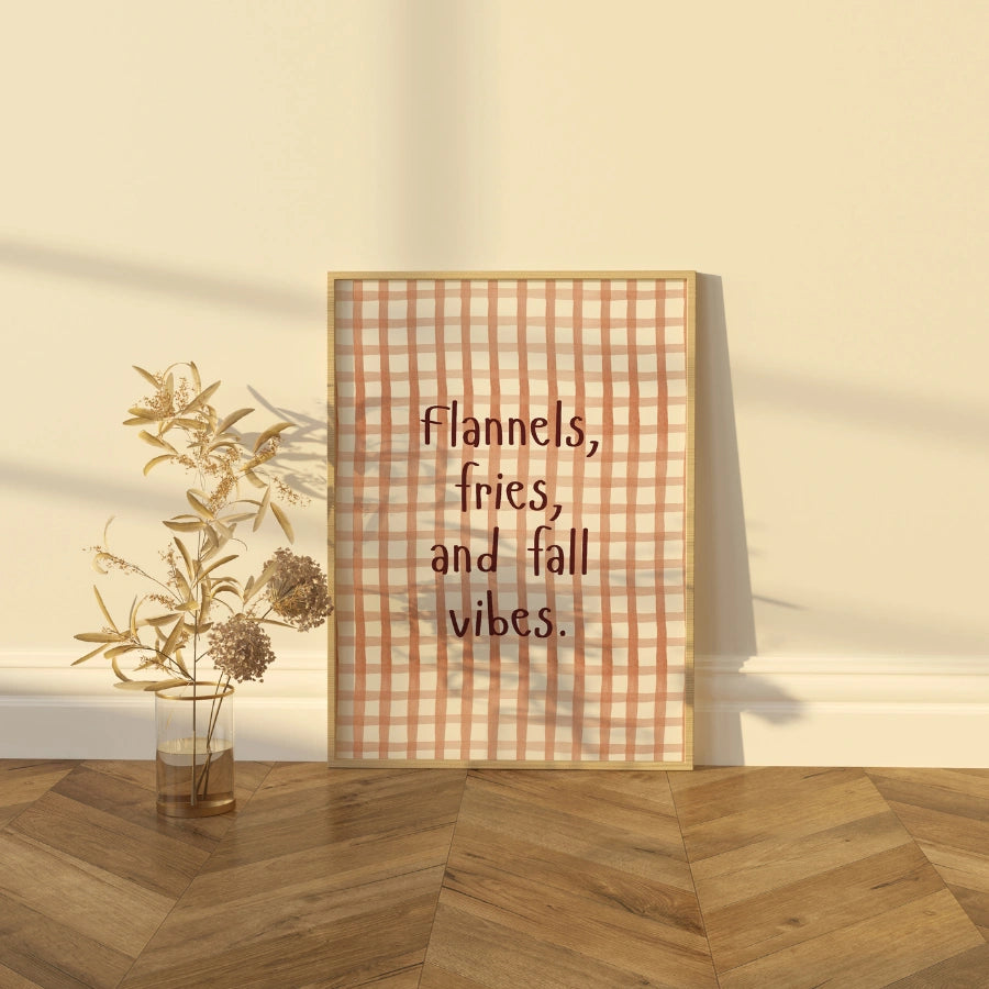 Wandbild „Flanellhemden und Herbststimmung“ – Gemütlicher Herbst-Zitatdruck