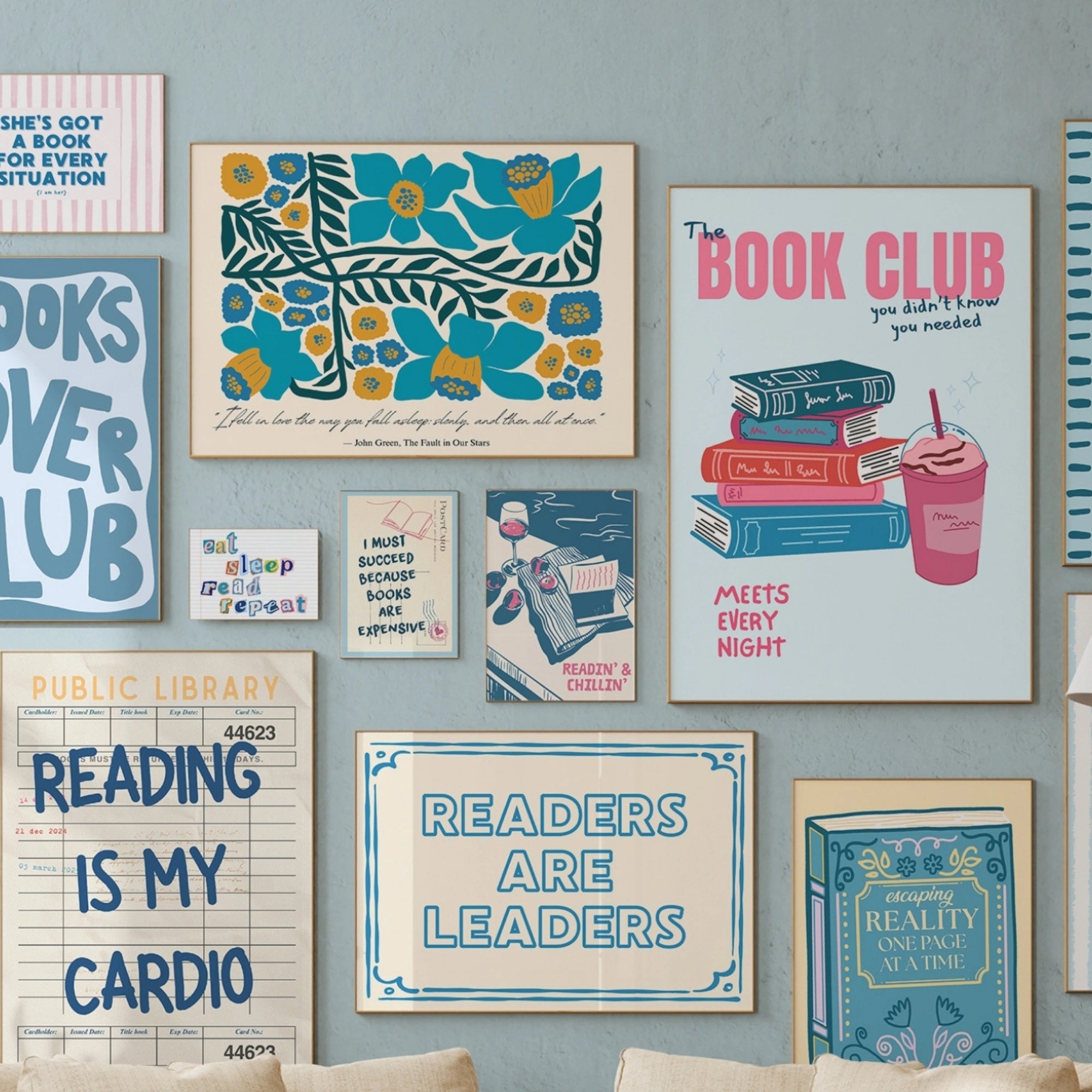 Handmade Blue Bookish Decor, over 100 prints