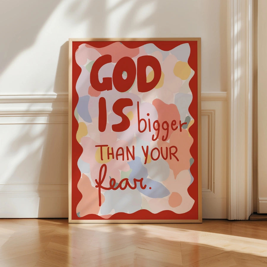 God Is Bigger Christian Wall Art – Bold Colorful Faith Print
