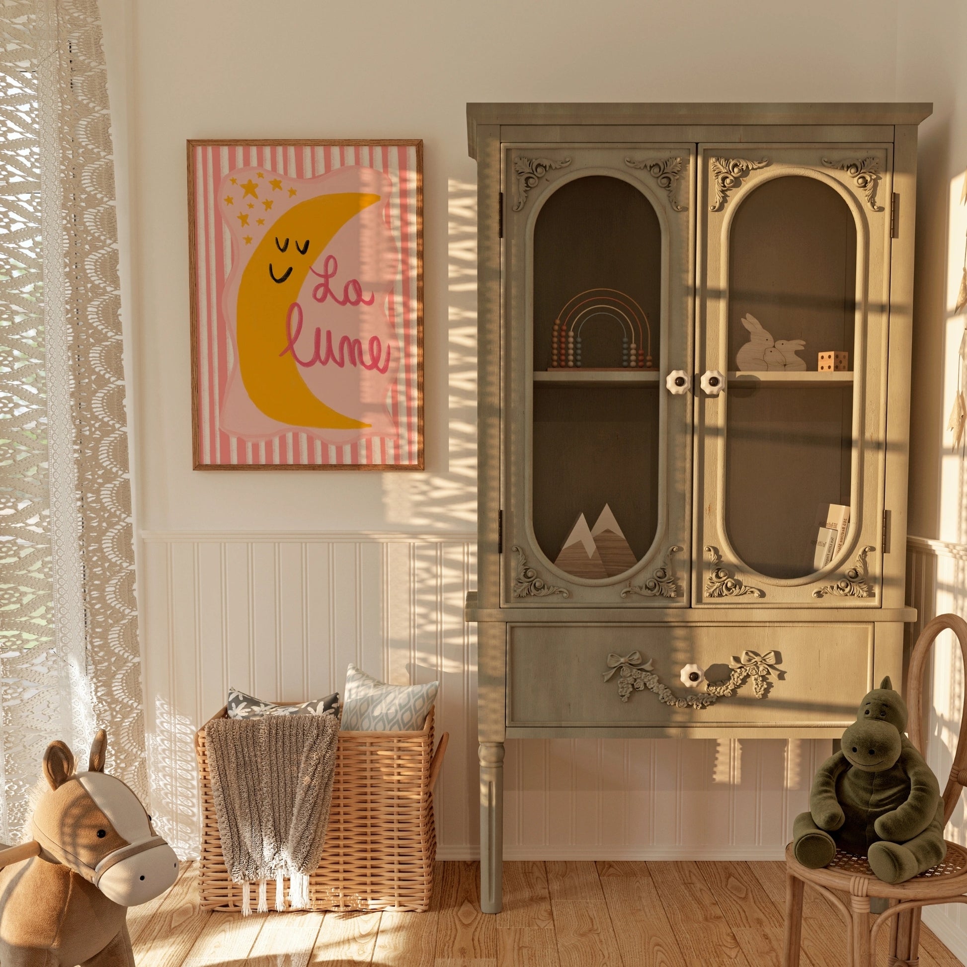 La Lune French Moon Wall Art - Pink Nursery Print
