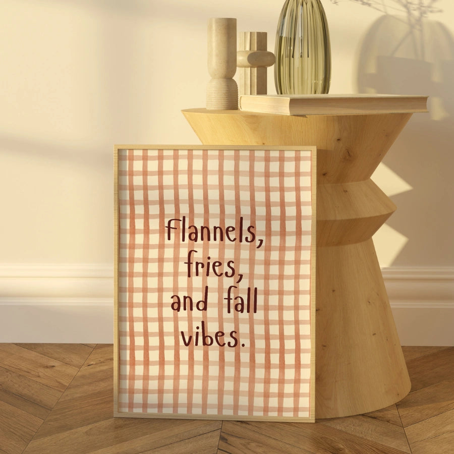 Wandbild „Flanellhemden und Herbststimmung“ – Gemütlicher Herbst-Zitatdruck