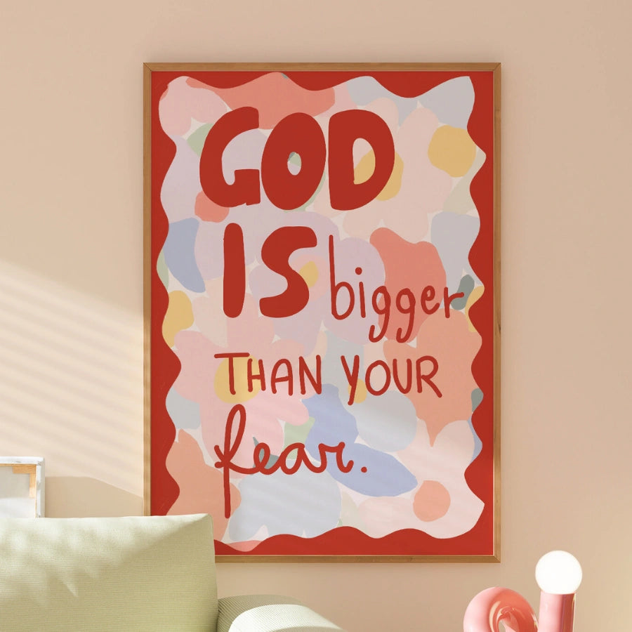 God Is Bigger Christian Wall Art – Bold Colorful Faith Print