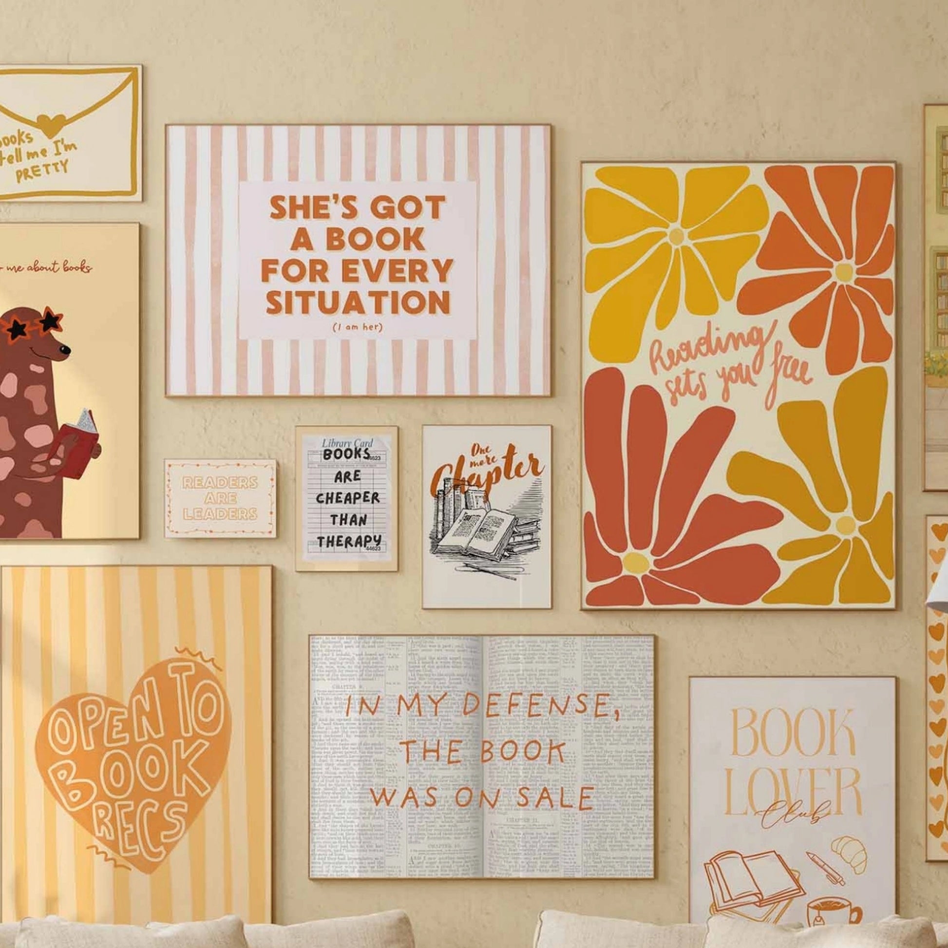 Handmade Yellow Bookish Decor, over 100 prints