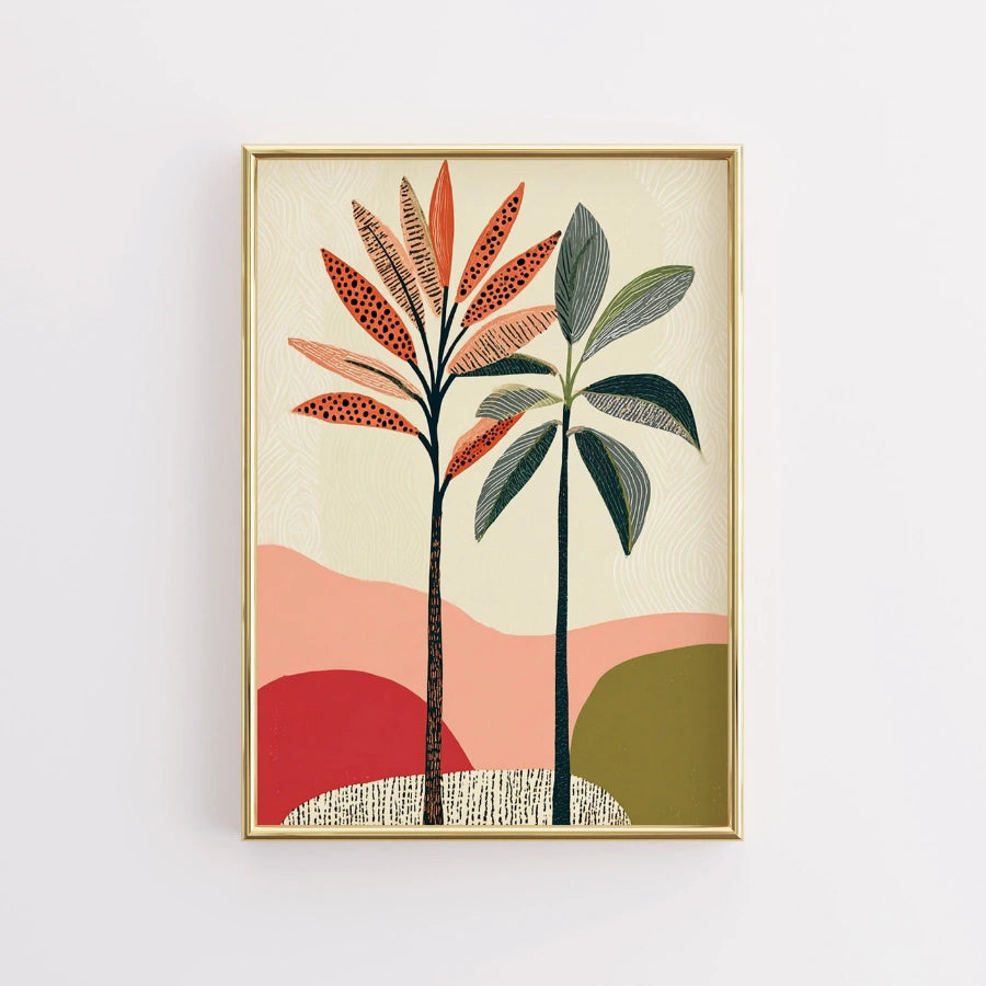 Boho Palm Tree Wall Art – Tropical Abstract Plant Poster