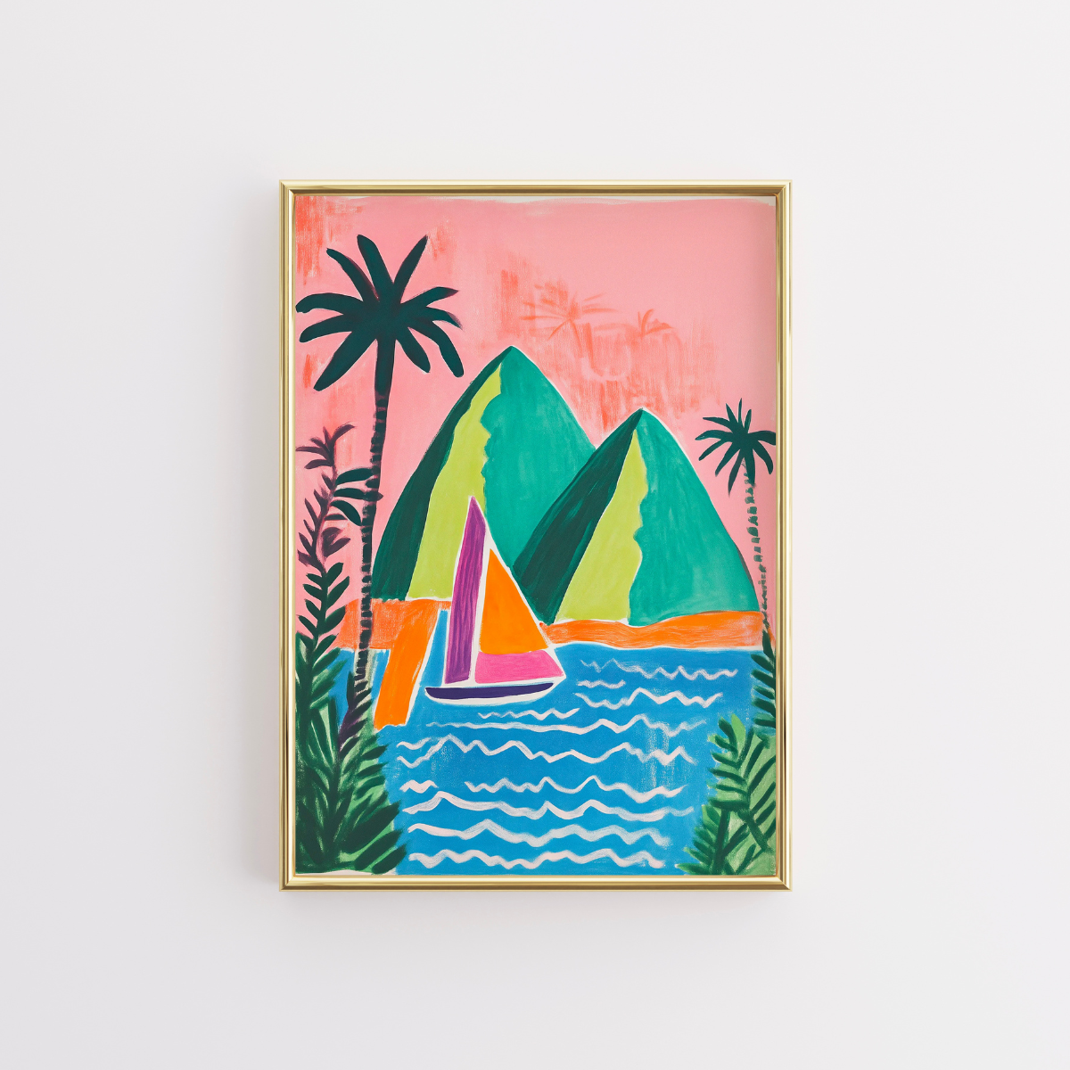 Tropical Sailing Wall Art – Colorful Mountain Print