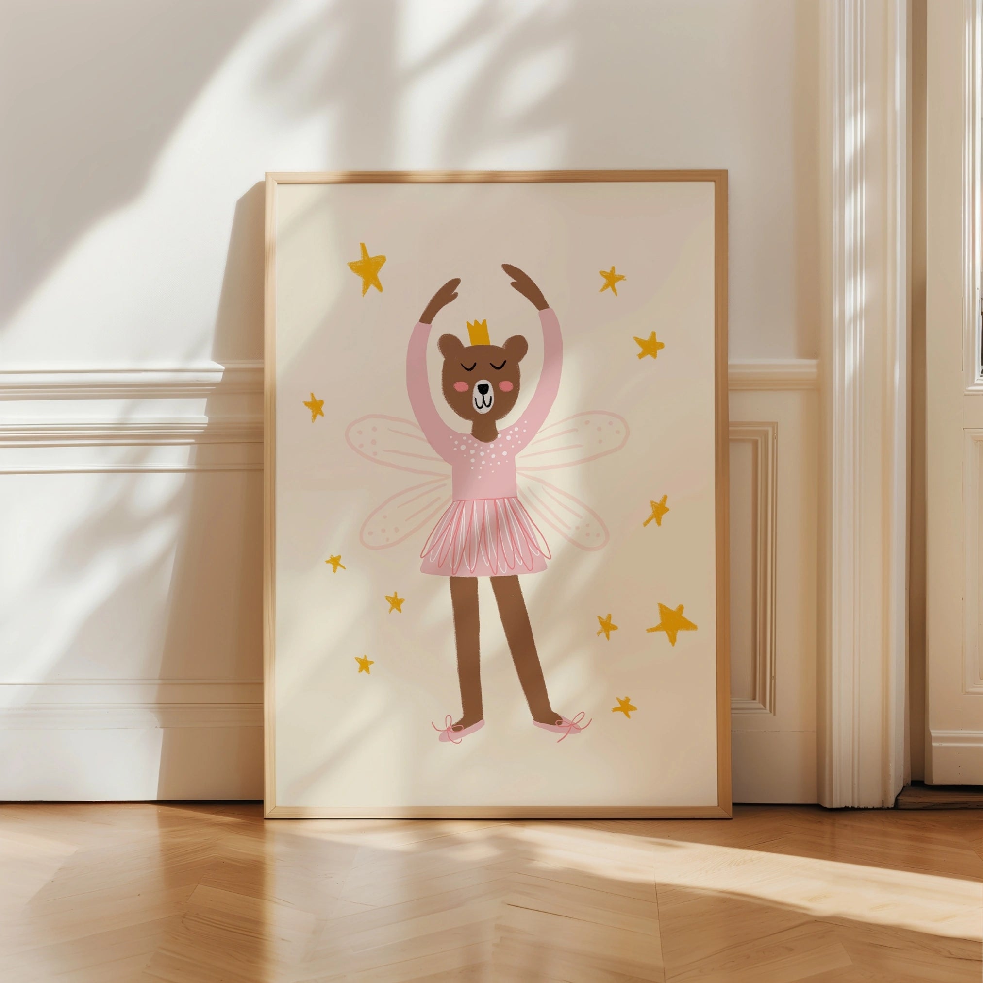Fairy Bear Ballerina Wall Art - Pink Girl Nursery Print