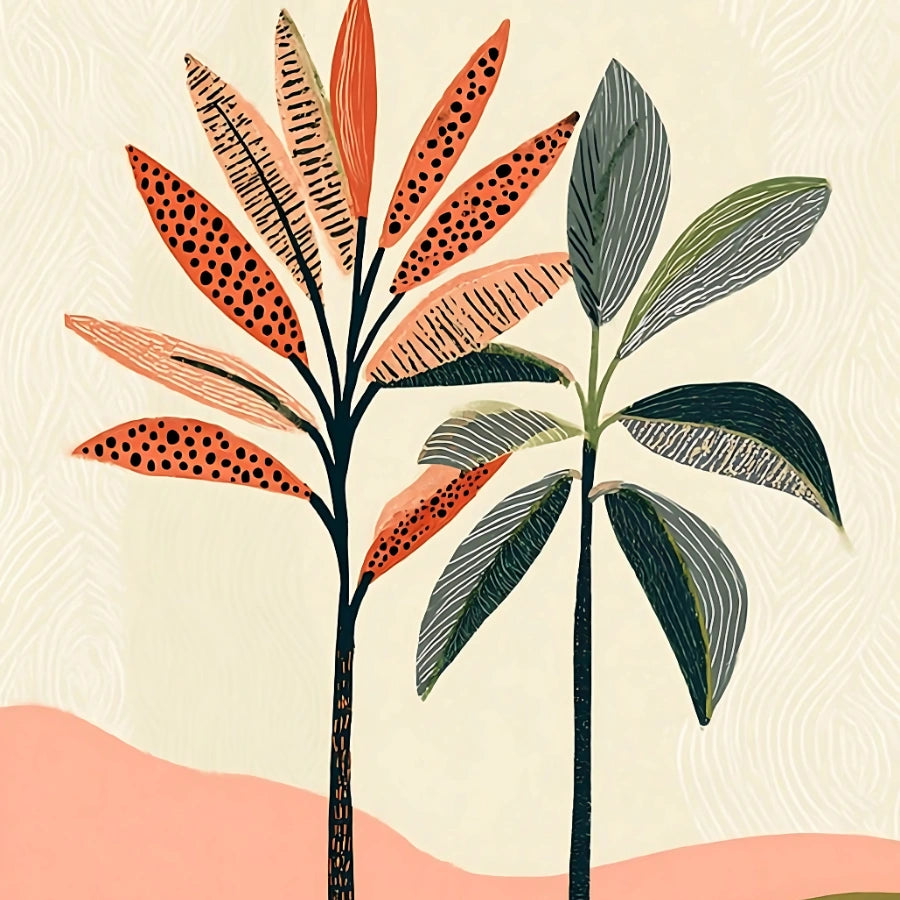 Boho Palm Tree Wall Art – Tropical Abstract Plant Poster