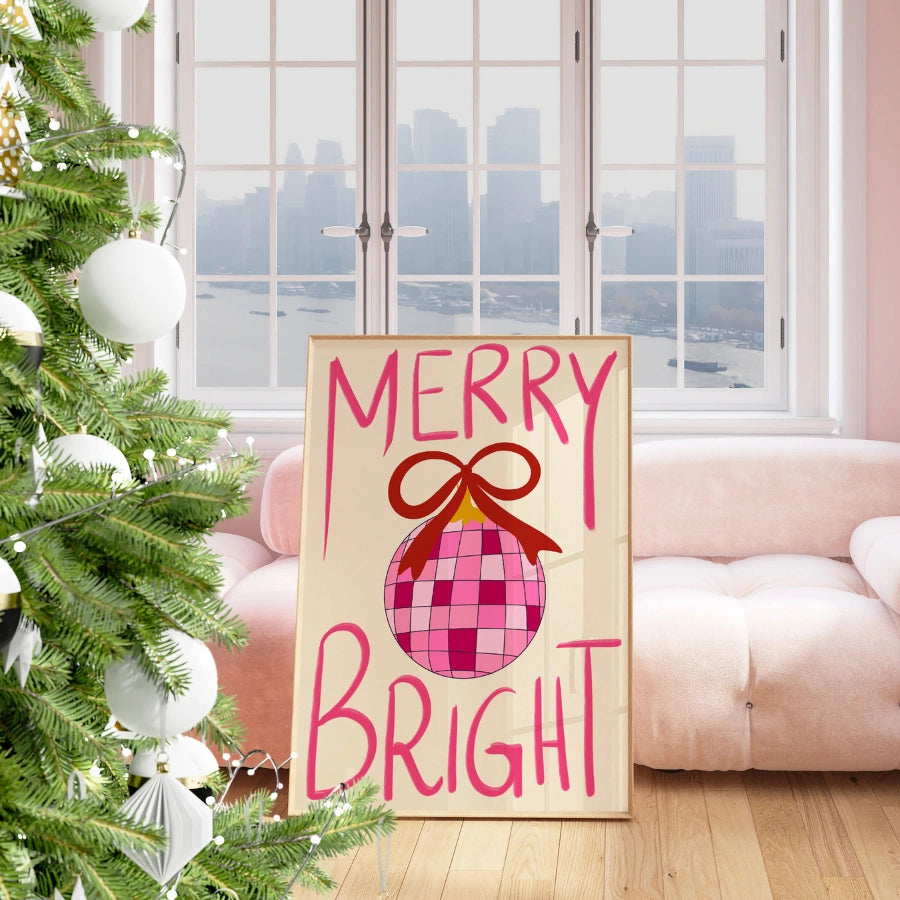 Merry Bright Ornament Wall Art – Girly Festive Holiday Decor