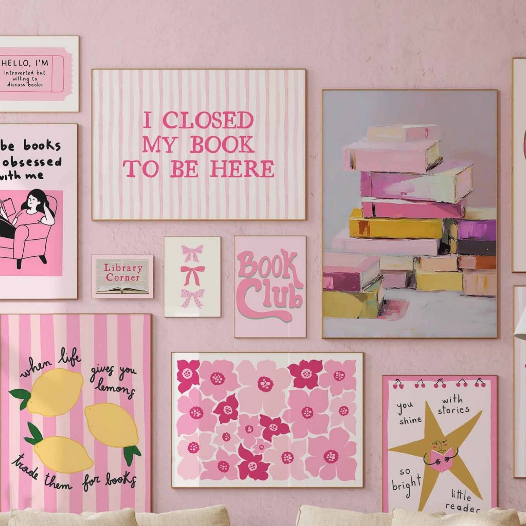Handmade Pink Bookish Decor, over 100 prints