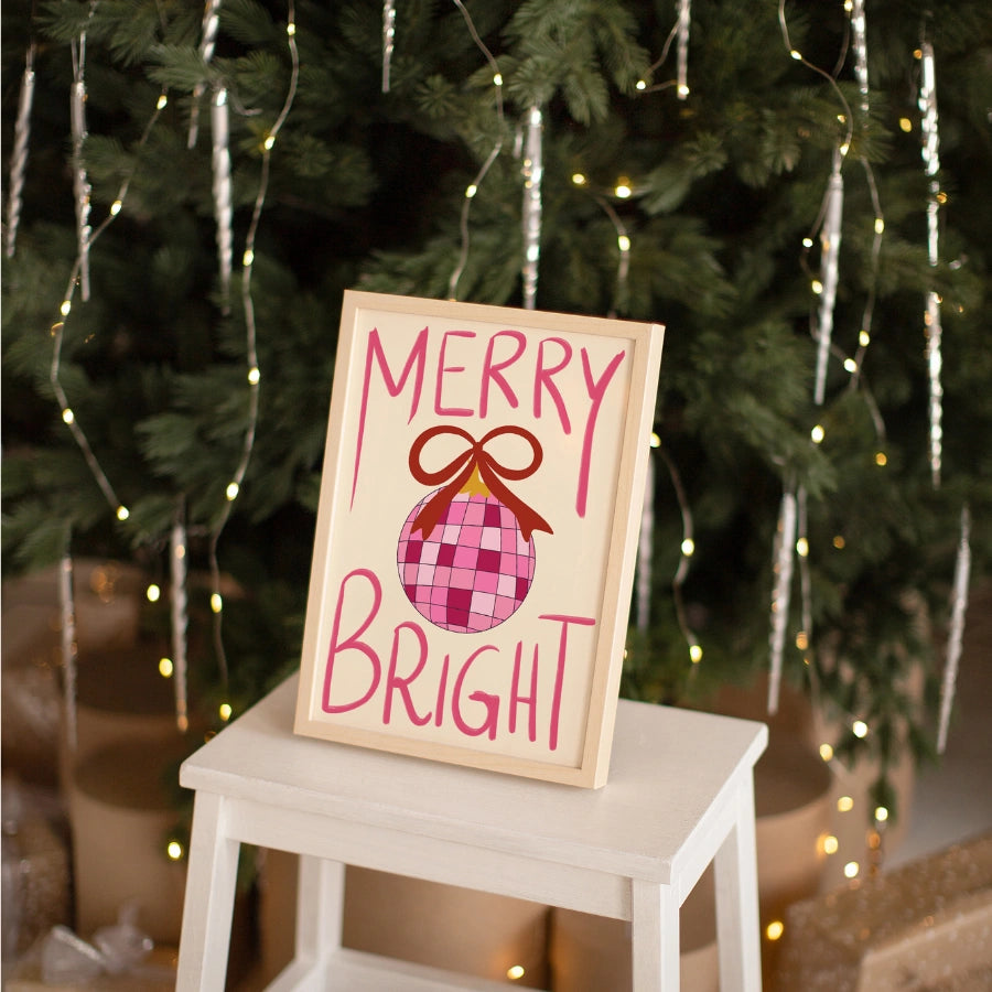 Merry Bright Ornament Wall Art – Girly Festive Holiday Decor