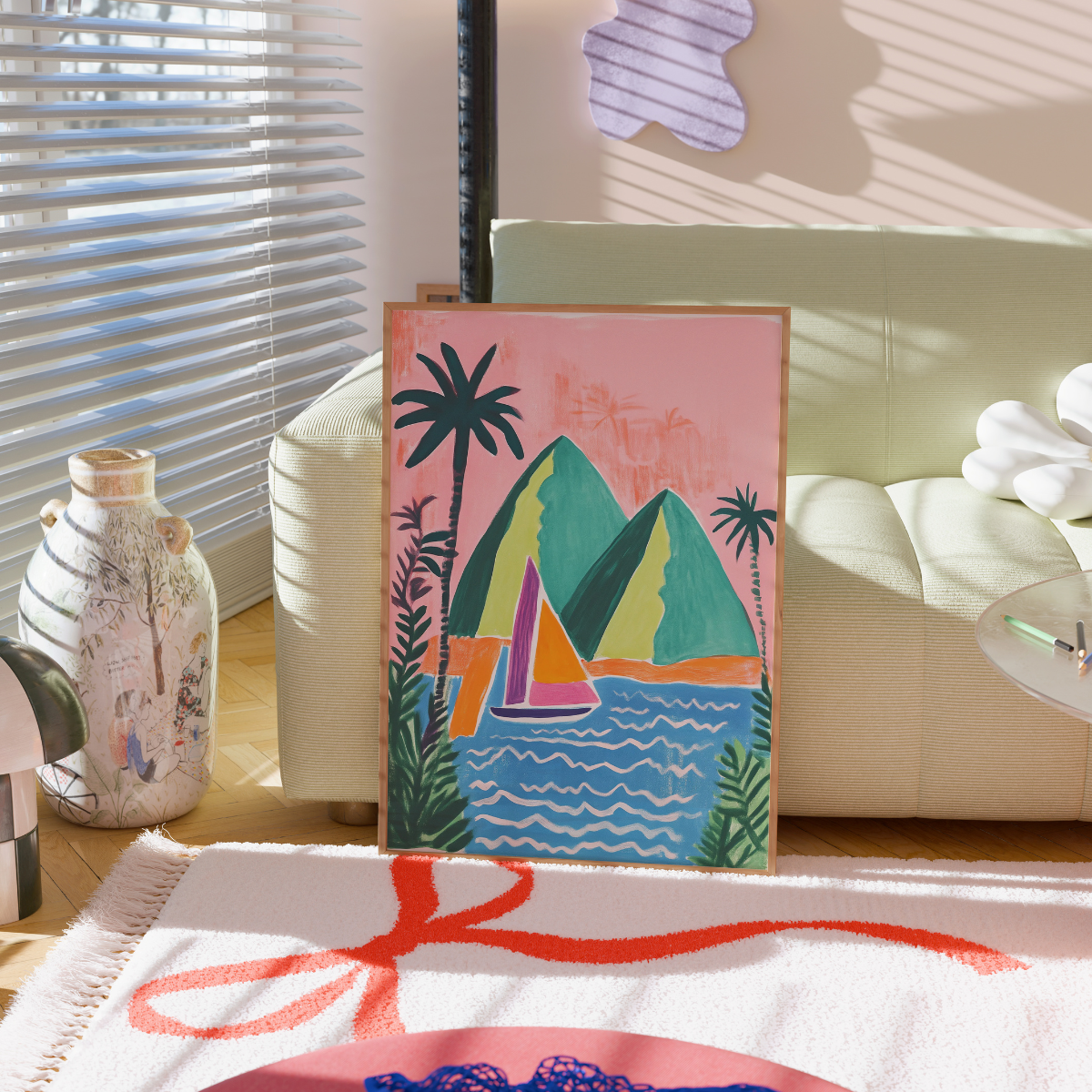 Tropical Sailing Wall Art – Colorful Mountain Print