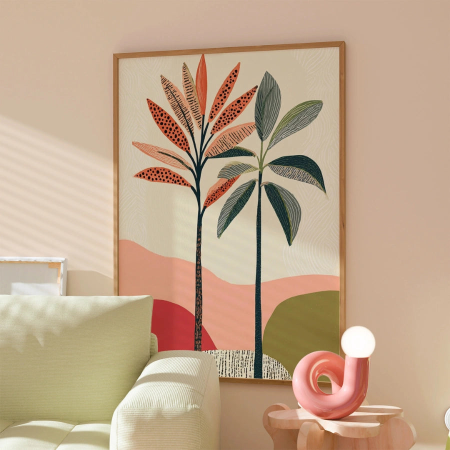 Boho Palm Tree Wall Art – Tropical Abstract Plant Poster