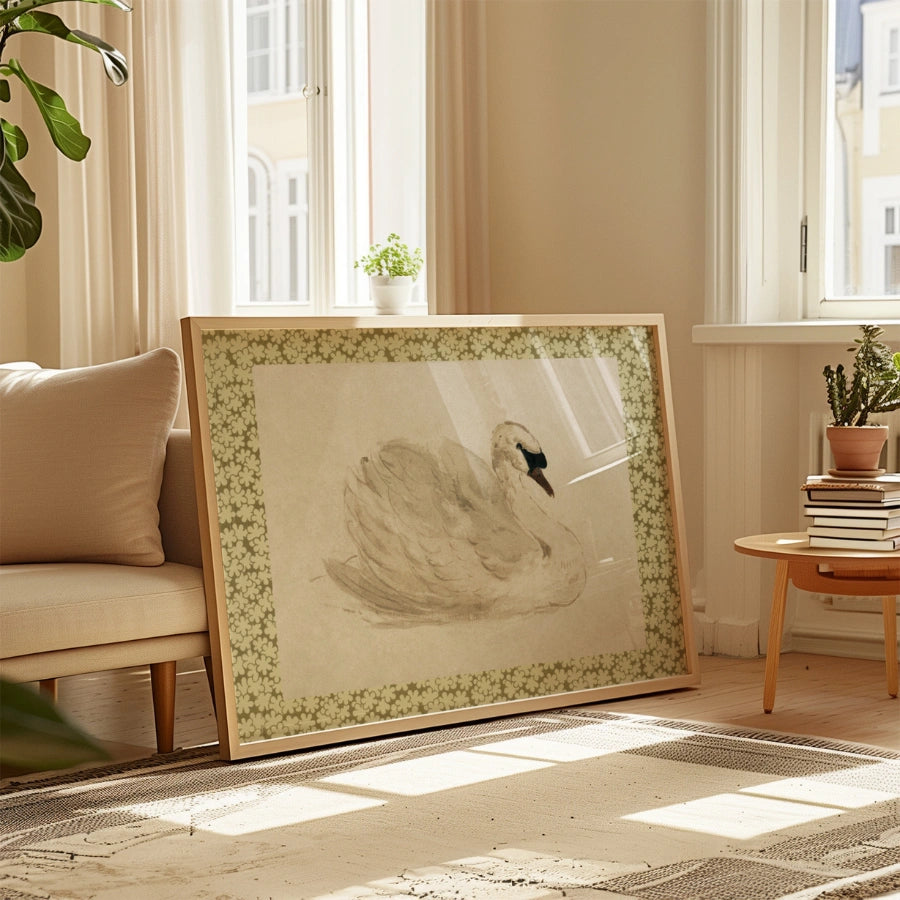 Swan Vintage Nursery Print – Retro Animal Wall Art for Baby Room
