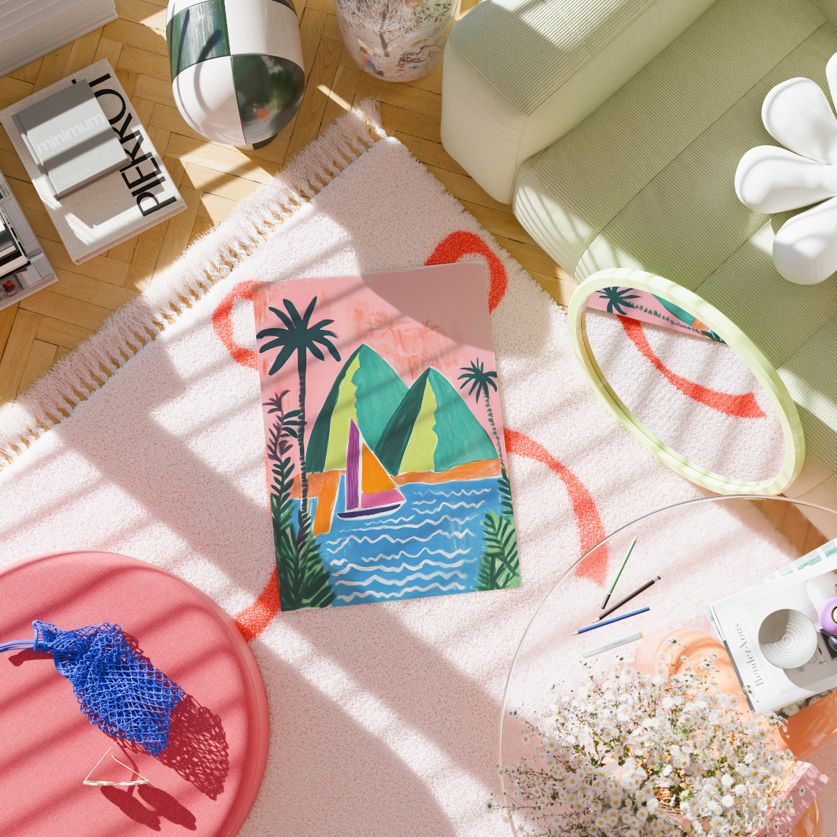 Tropical Sailing Wall Art – Colorful Mountain Print