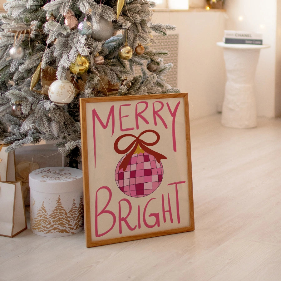 Merry Bright Ornament Wall Art – Girly Festive Holiday Decor