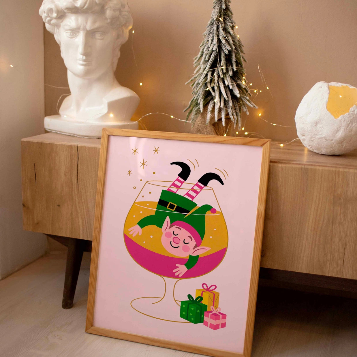 Stampa natalizia dell'elfo ubriaco