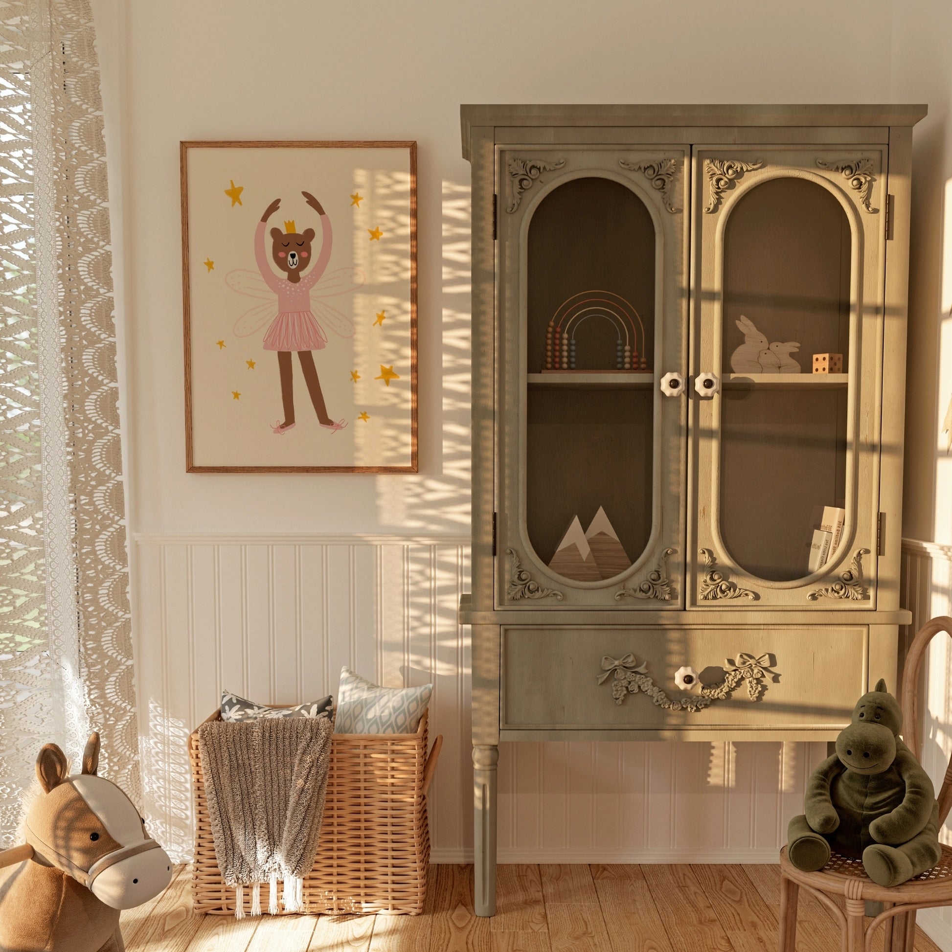 Fairy Bear Ballerina Wall Art - Pink Girl Nursery Print