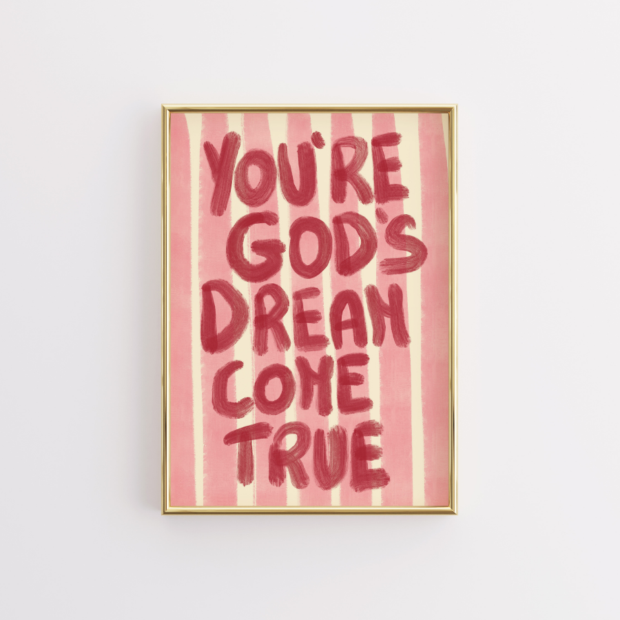 You’re God’s Dream Christian Wall Art – Pink Hand-Painted Bible Quote Print