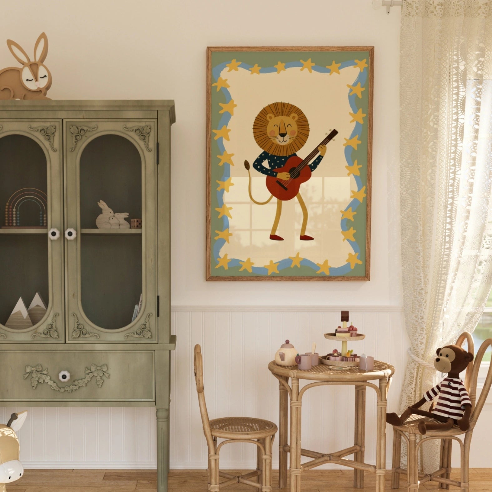 Lion Playing Guitar Nursery Print