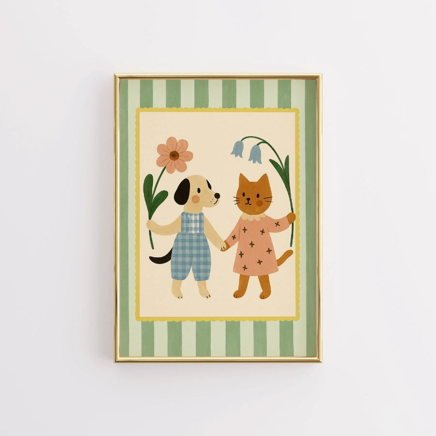 Puppy and Kitten Nursery Print - Cute Animal Wall Art for Kids