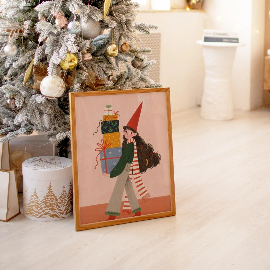 Christmas Gifts Wall Art – Cute Girl Carrying Presents