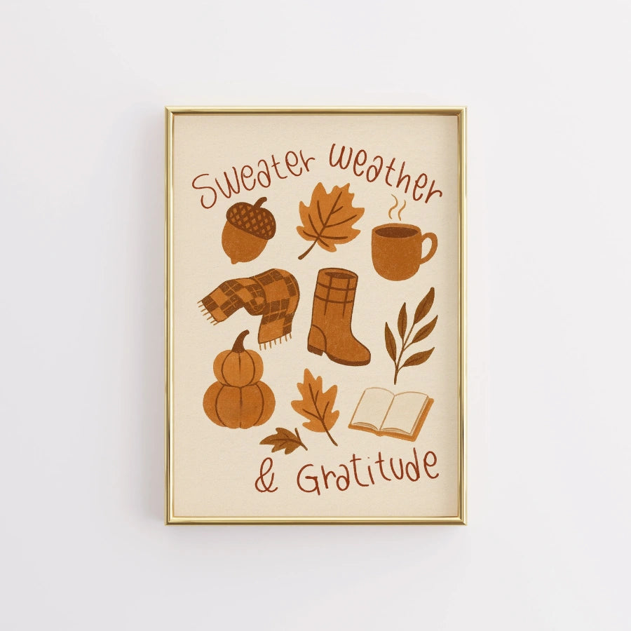 Sweater Weather and Gratitude Wall Art - Autumn Christian Print
