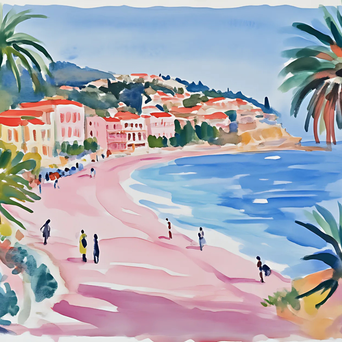 Mediterranean Beach Wall Art – Colorful Coastal Town Print