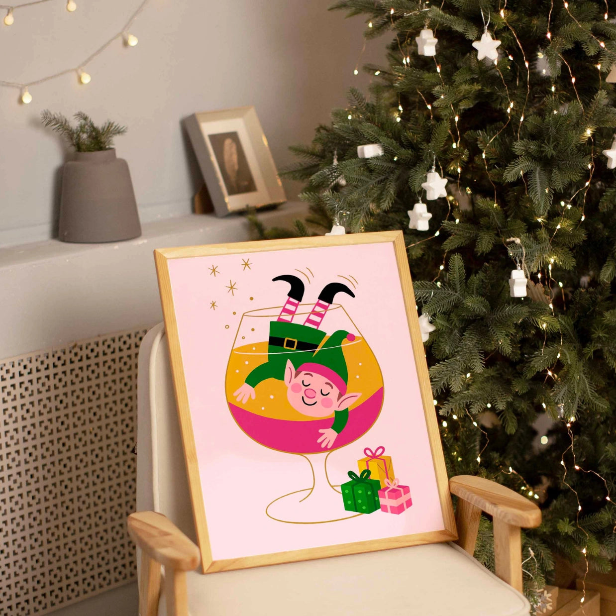 Stampa natalizia dell'elfo ubriaco