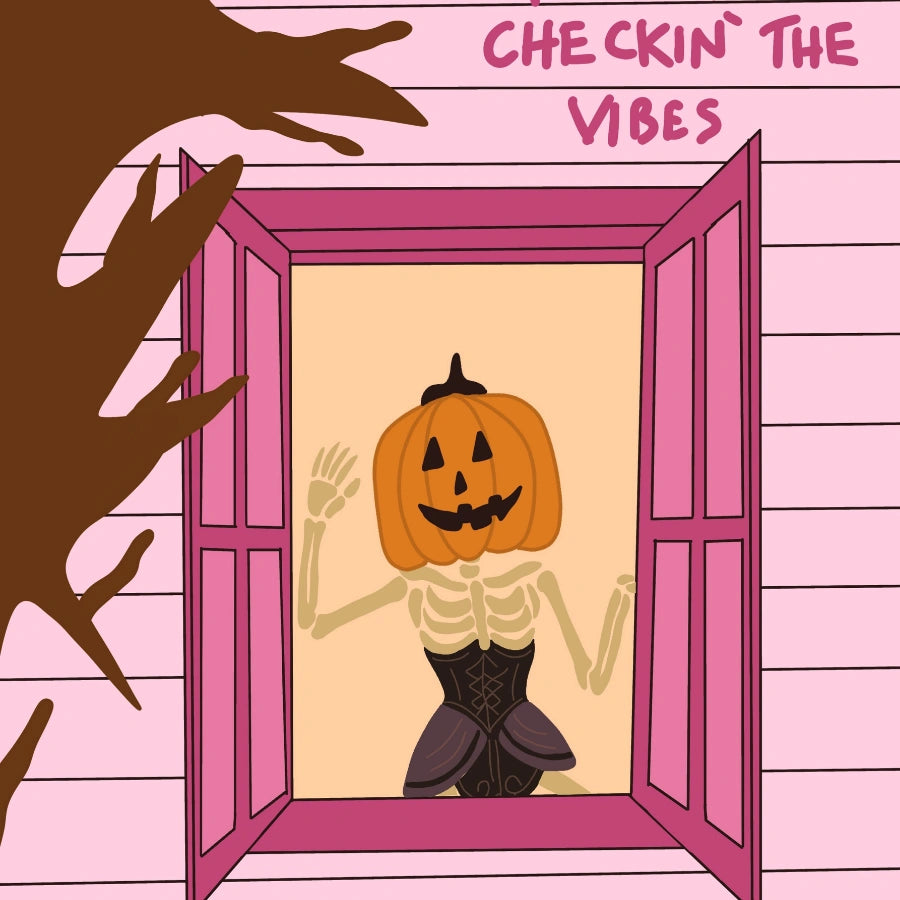 Pumpkin Girl Window Print – Pink Halloween Wall Art