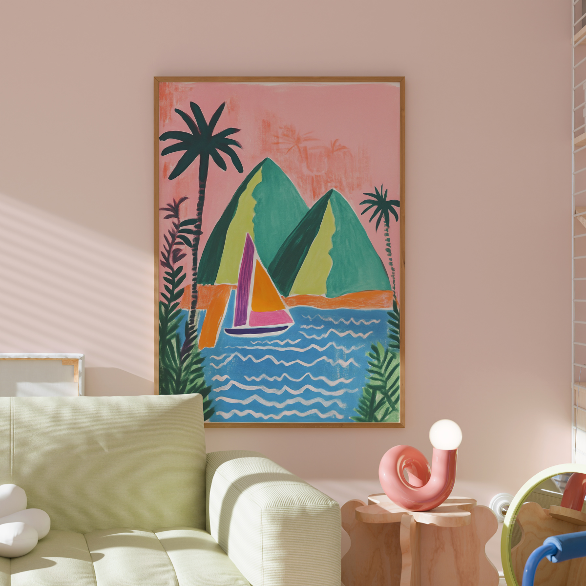 Tropical Sailing Wall Art – Colorful Mountain Print