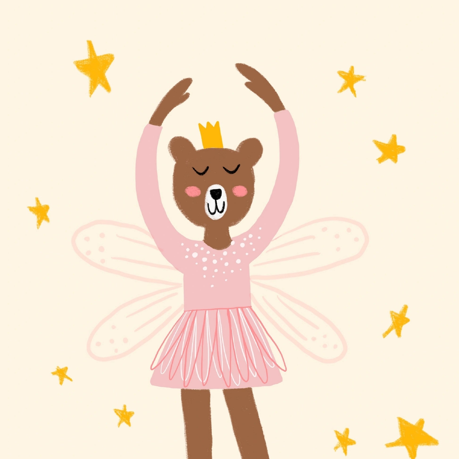 Fairy Bear Ballerina Wall Art - Pink Girl Nursery Print