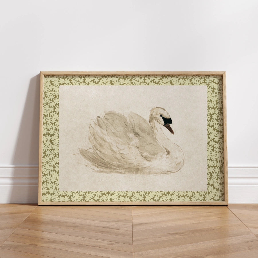 Swan Vintage Nursery Print – Retro Animal Wall Art for Baby Room