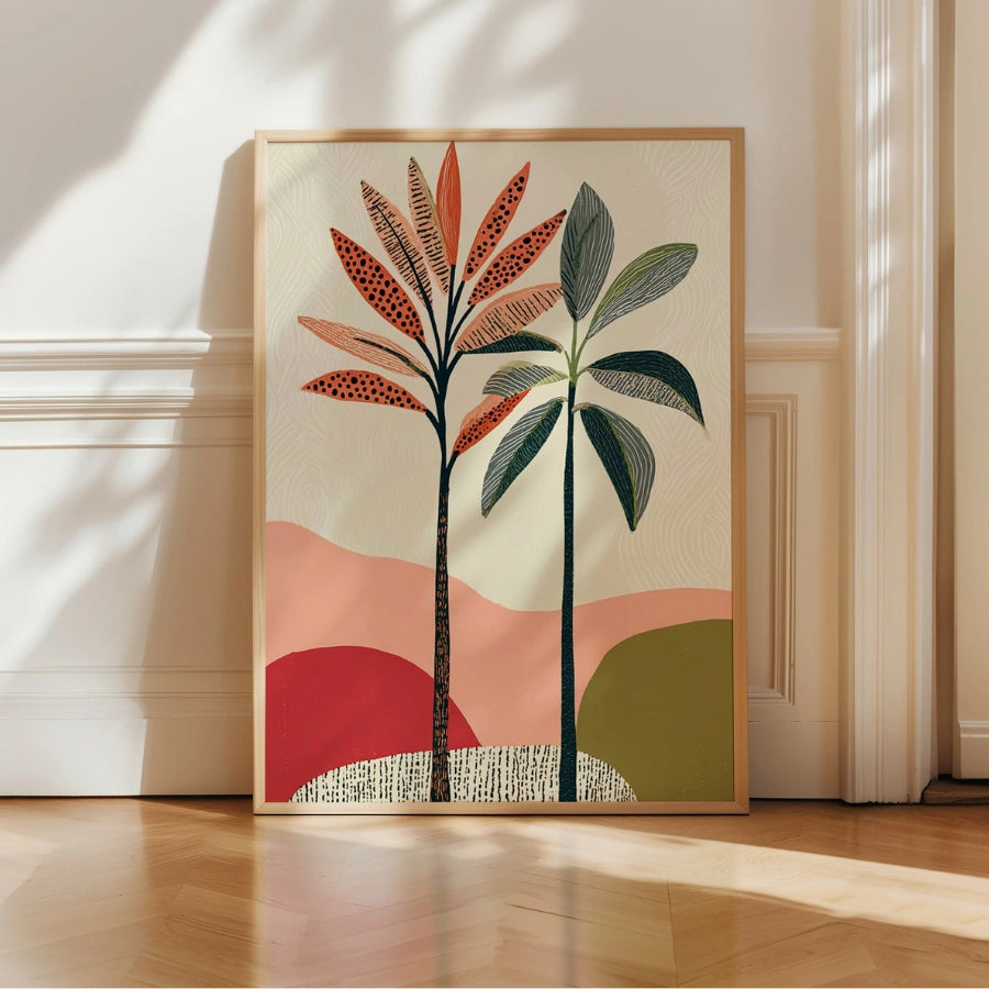 Boho Palm Tree Wall Art – Tropical Abstract Plant Poster