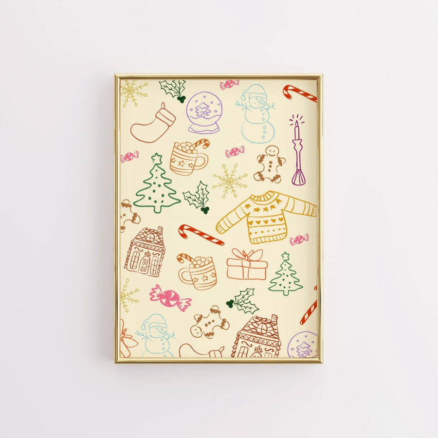 Christmas Doodles Wall Art – Whimsical Festive Sketch Poster