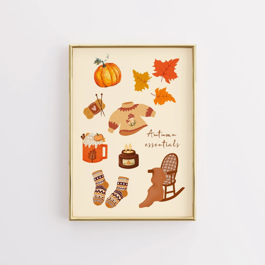 Autumn Essentials Wall Art - Cozy Fall Illustration Print
