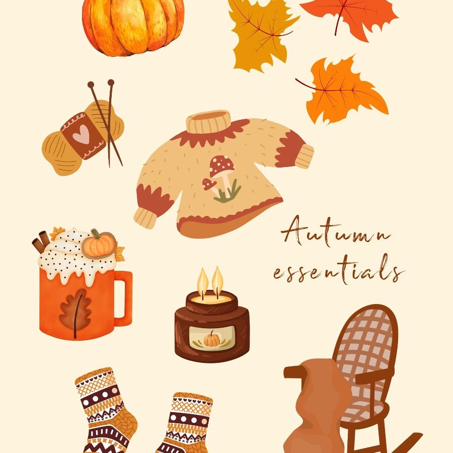 Autumn Essentials Wall Art - Cozy Fall Illustration Print