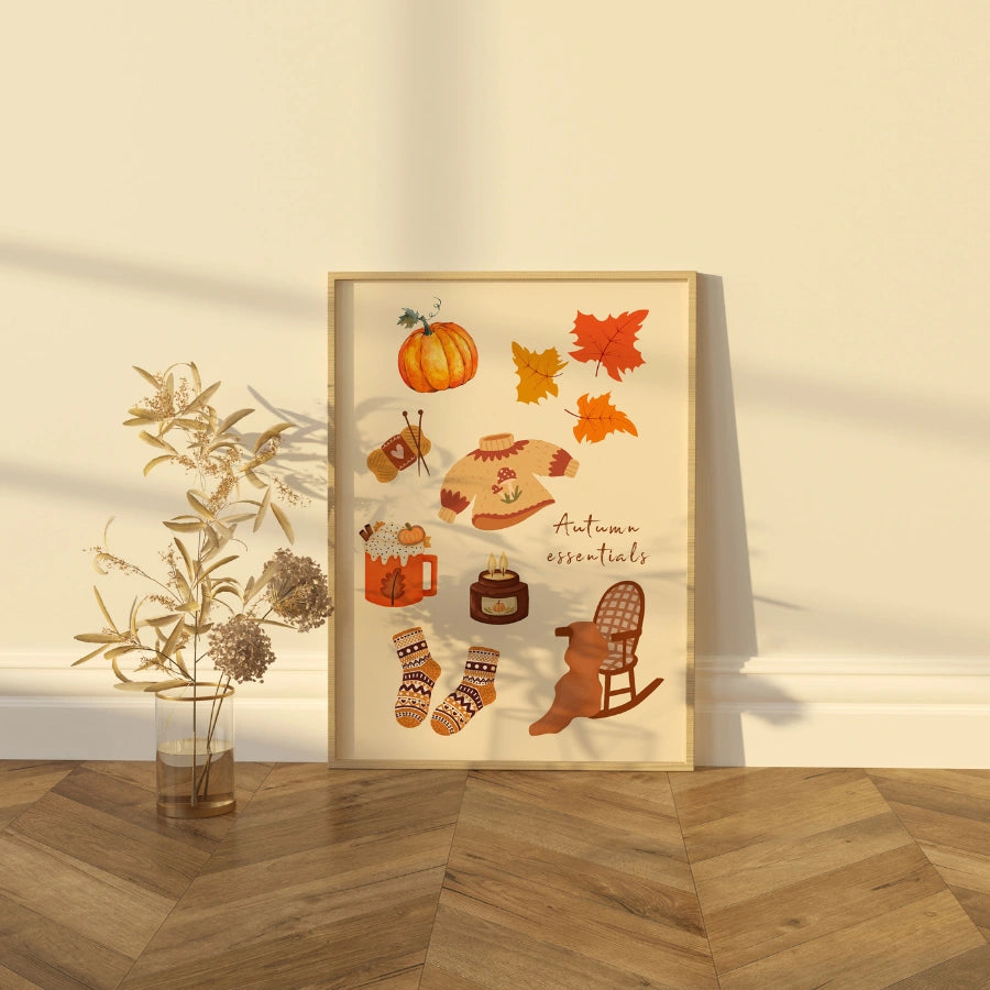 Autumn Essentials Wall Art - Cozy Fall Illustration Print