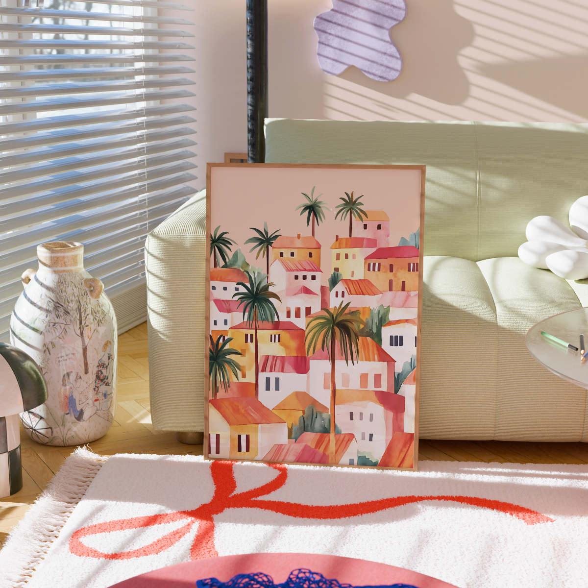 Tropical Village Wall Art – Colorful House Print