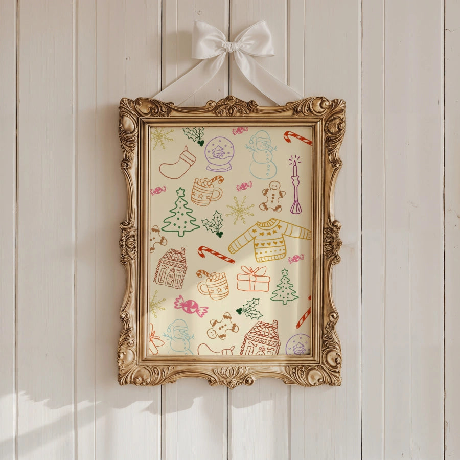 Christmas Doodles Wall Art – Whimsical Festive Sketch Poster