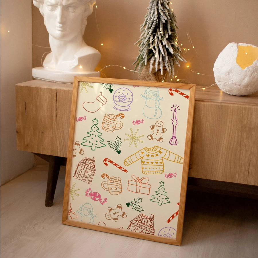 Christmas Doodles Wall Art – Whimsical Festive Sketch Poster