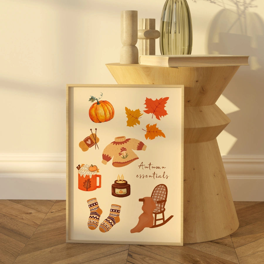 Autumn Essentials Wall Art - Cozy Fall Illustration Print