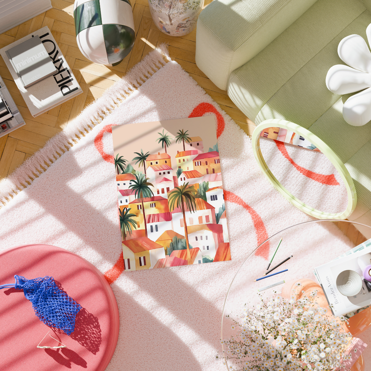 Tropical Village Wall Art – Colorful House Print