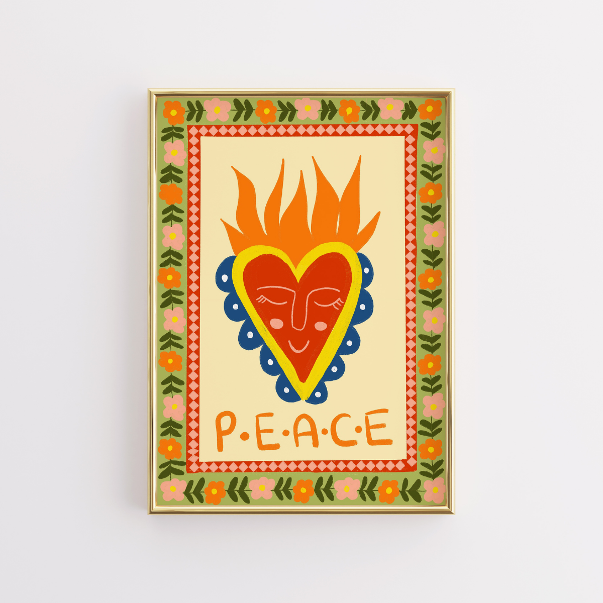 Peace Sacred Heart Print – Christian Folk Art Wall Decor