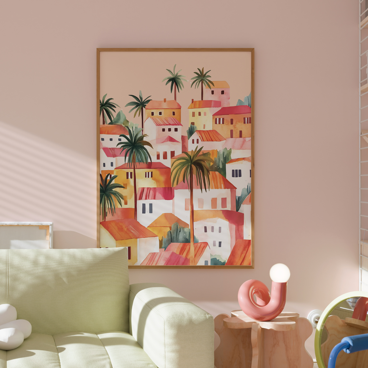 Tropical Village Wall Art – Colorful House Print