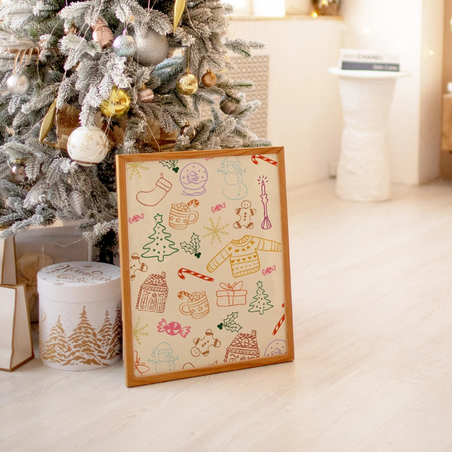 Christmas Doodles Wall Art – Whimsical Festive Sketch Poster