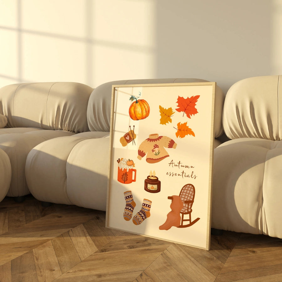 Autumn Essentials Wall Art - Cozy Fall Illustration Print