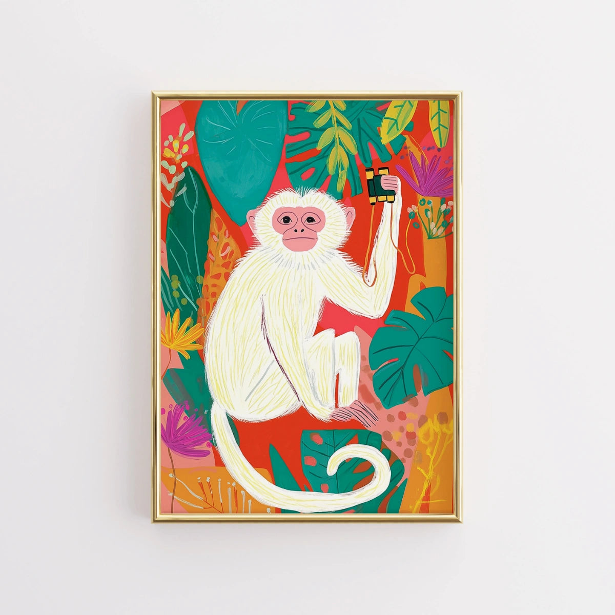 Tropical Monkey Wall Art Print - Colorful Jungle Animal Poster