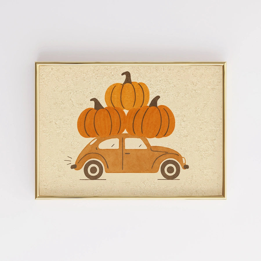 Pumpkin Car Wall Art - Cozy Autumn Harvest Print